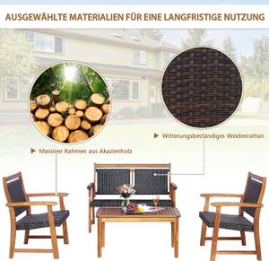 Polyrattan Balkonset (4er Set) Braun - Massivholz