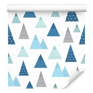 Papier Peint montagnes style scandinave Bleu - Gris - Vert - Blanc - Papier - Textile - 53 x 1000 x 1000 cm