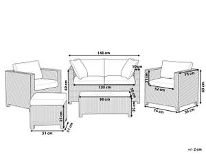 Sitzgruppe MILANO 5-tlg Grau - Polyrattan - 140 x 69 x 75 cm