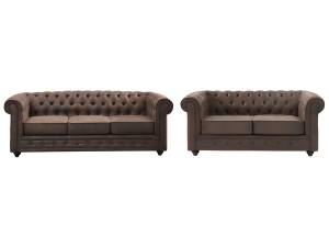 Ensemble canapé CHESTERFIELD Lot de 2 Marron - Textile - 88 x 72 x 205 cm