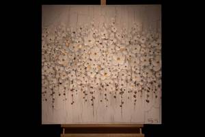 Tableau Gathering of Flowers Noir - Bois massif - Textile - 80 x 80 x 4 cm