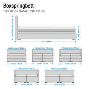 Boxspringbett Xenia inklusive Topper - Strukturstoff - Weiß - 180 x 200cm - H2