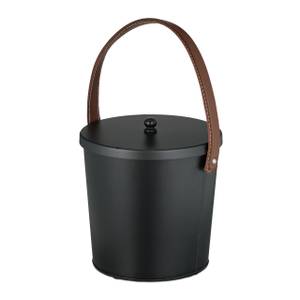 Seau à cendres 4,5 litres avec couvercle Noir - Marron - Métal - Cuir véritable - 22 x 21 x 22 cm