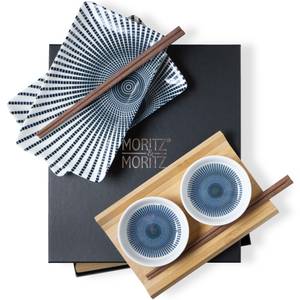 Sushi 8tlg Geschirr-Set 2 Personen Weiß - Ton - Holzwerkstoff - 28 x 8 x 33 cm