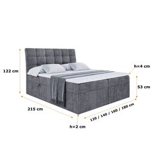 Boxspringbett BRUGO Steingrau - Breite: 180 cm - H3