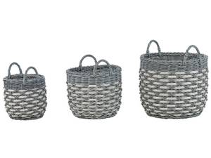 Outdoor Blumentopf GEFIRA 3-tlg Grau - Weiß - Polyrattan - 49 x 50 x 49 cm