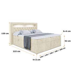 Boxspringbett - NOEL LED Beige - Breite: 180 cm - H3