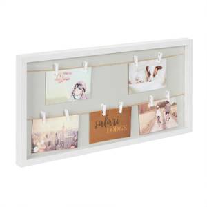 Cadre photo avec pinces & fil Marron - Gris - Blanc - Bois manufacturé - Rotin - 62 x 32 x 3 cm