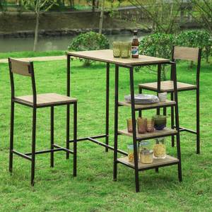 Table + 2 x Tabourets de Bar OGT16-N Noir - Marron - Bois manufacturé - Métal - 110 x 100 x 45 cm