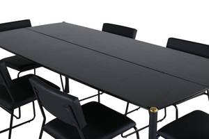 Pelle ensemble table, table noir et 6 Noir - Bois massif - 90 x 75 x 190 cm