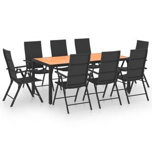 Salle à manger (lot de 9) 3060057 Noir - Bois manufacturé - Métal - Matière plastique - 90 x 74 x 185 cm