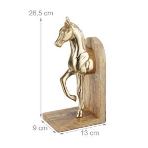 Buchstützen Pferd 2er Set Braun - Gold - Holzwerkstoff - Metall - 9 x 27 x 13 cm