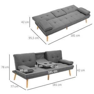 Schlafsofa als 3-Sitzer 833-663CG Grau - Massivholz - 77 x 78 x 181 cm