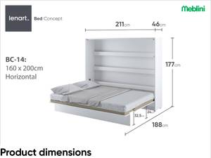 Schrankbett Bed Concept BC-14+Matratze Hochglanz Weiß