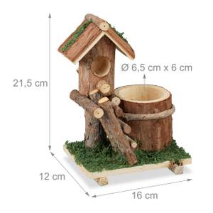 Holz Blumentopf mit Vogelhaus Braun - Grün - Holzwerkstoff - Naturfaser - 16 x 22 x 12 cm