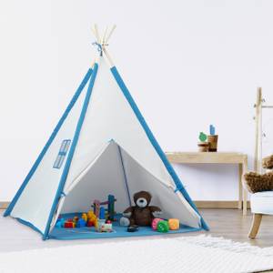 Tente pour enfants en forme de tipi Bleu - Marron - Blanc - Bois manufacturé - Textile - 124 x 154 x 124 cm