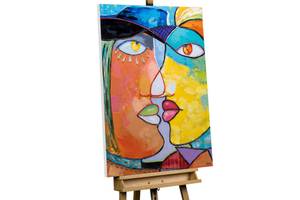 Acrylbild handgemalt Face to Face Massivholz - Textil - 75 x 100 x 4 cm