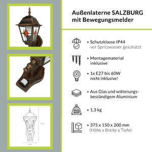 Wandleuchte SALZBURG Kupfer - Graumetallic - Grün - Silber / Grau - Silbergrau - 15 x 37 x 20 cm