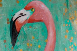 Acrylbild handgemalt Fabulous Flamingo Pink - Türkis - Massivholz - Textil - 70 x 100 x 4 cm