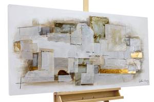 Tableau peint à la main Endlessness Marron - Blanc - Bois massif - Textile - 120 x 60 x 4 cm