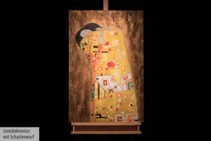 Bild handgemalt Die Umarmung nach Klimt Braun - Massivholz - Textil - 60 x 90 x 4 cm