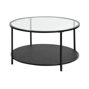 Table Basses Rondes Noires Métal Verre Noir - Bois manufacturé - Verre - 80 x 42 x 80 cm