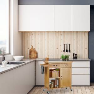 Küchenwagen mit Marmorplatte Braun - Grau - Silber - Bambus - Holzwerkstoff - Stein - 90 x 86 x 36 cm