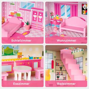 Puppenhaus Woody Pink - Holzwerkstoff - Kunststoff - 24 x 70 x 60 cm