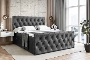 ALTDECOR Boxspringbett mit Topper - AMAY Hochglanz Schwarz - Breite: 200 cm - H4