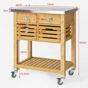 Küchenwagen FKW40-N Braun - Holz teilmassiv - 73 x 93 x 46 cm