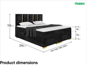 Boxspringbett Antonio Gold Schwarz - 160 x 214 cm - H3