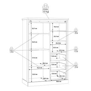 Buffet haut 1 porte 3 tiroirs LED Marron - En partie en bois massif - 103 x 160 x 52 cm