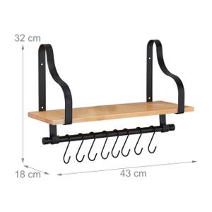 Wandregal für Küche mit Haken Schwarz - Braun - Holzwerkstoff - Metall - 43 x 32 x 18 cm