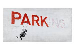 Bild handgemalt Banksy's Swinging Girl Rot - Massivholz - Textil - 120 x 60 x 4 cm
