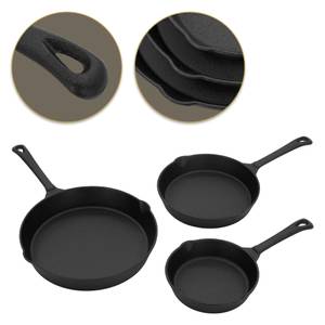 Gusseisen Pfannen 3er Set Outdoor Schwarz - Metall - 26 x 5 x 42 cm