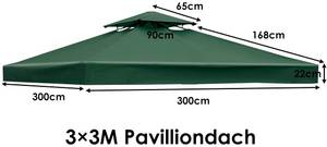 3x3M Pavilliondach Ersatzdach Grün - Metall - 300 x 73 x 300 cm