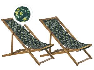 Chaise longue ANZIO Vert foncé - Vert - Chêne clair - Hauteur : 70 cm - Nombre de pièces dans le lot : 4