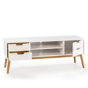 Meuble tv Baku 1 porte et 2 tiroir blanc Blanc - Bois massif - Bois/Imitation - 140 x 52 x 40 cm