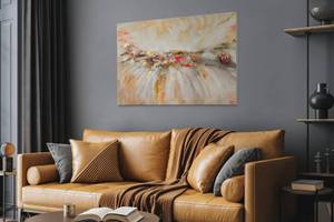 Tableau peint Calme avant la Tempête Beige - Blanc - Bois massif - Textile - 120 x 80 x 4 cm