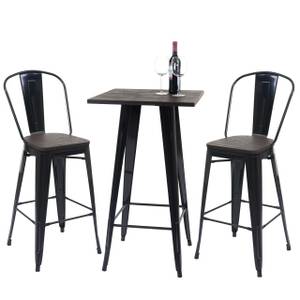 Set de table haute A73 métal (3 pcs) Noir - Métal - Bois/Imitation - En partie en bois massif - 60 x 117 x 60 cm