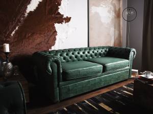 Canapé chesterfield CHESTERFIELD Vert - Chêne foncé - 195 x 70 x 76 cm - Cuir synthétique