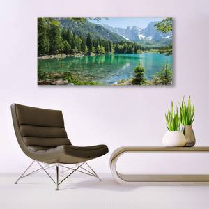 Glasbild Gebirge See Wald Natur Grau - Glas - 140 x 70 x 1 cm