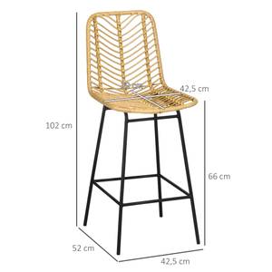 2er-Set Barhocker 835-856V00YL Gelb - Rattan - 52 x 102 x 43 cm