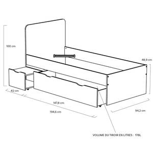 Lit enfant Wilma Blanc - Bois manufacturé - 195 x 80 x 96 cm