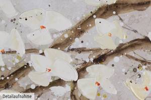 Bild gemalt Zwischen verzweigten Ästen Weiß - Massivholz - Textil - 150 x 50 x 4 cm