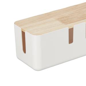 Kabelbox mit Holzdeckel Braun - Weiß - Holzwerkstoff - Kunststoff - 31 x 12 x 13 cm