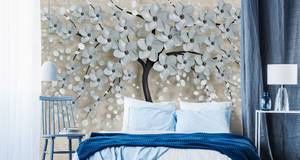 Fototapete abstrakter Baum Glamour Stil Beige - Schwarz - Blau - 405 x 270 x 270 cm