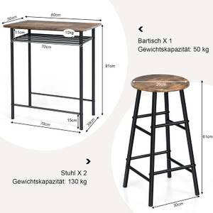 3-teilig Bartisch mit 3 Barhockern Braun - Metall