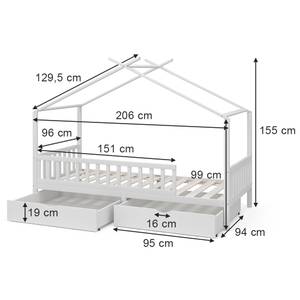 Hausbett Franka 40401 Weiß - Massivholz - 206 x 155 x 96 cm