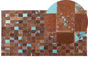 Tapis patchwork ALIAGA Bleu - Marron - Turquoise - Cuir véritable - 150 x 80 x 80 cm